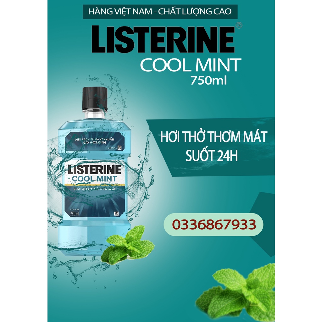 Nước Xúc Miệng Hương Bạc Hà Listerine Cool Mint 750ml Hàng Việt Nam