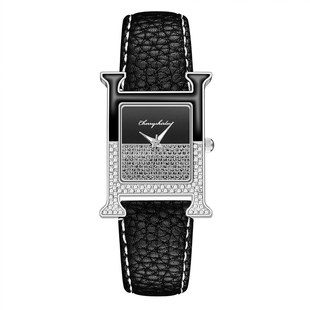 Đồng hồ thời trang mặt hình chữ nhật đính đá nhân tạo long lanh cho nữ