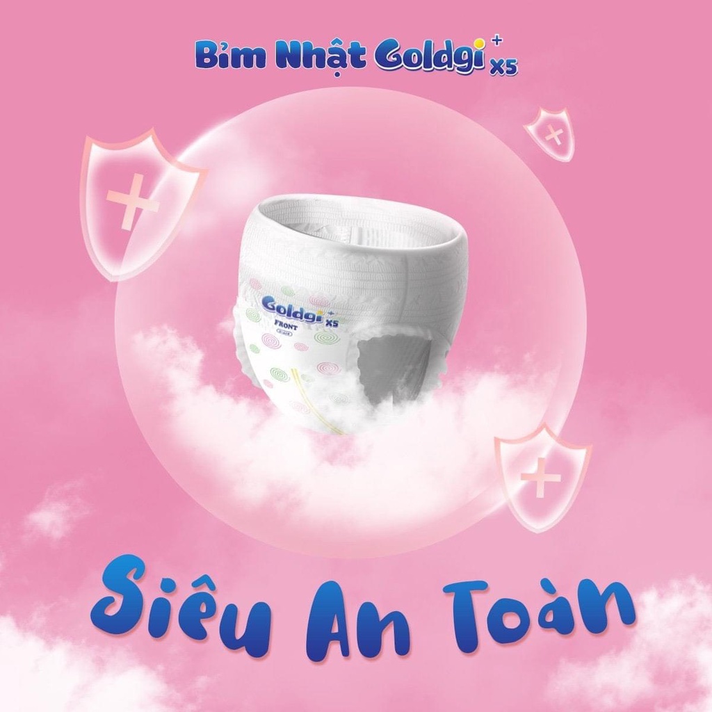 (Mua bỉm có quà) Bỉm tả dán quần Goldgi+X5 (NB92,S84,Md66,Ld56,Mq60,Lq48,XLq44,XXLq32)