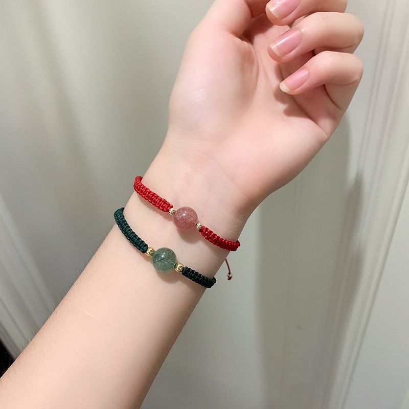 Vòng tay sợi dệt màu đỏ hạt pha lê may mắn