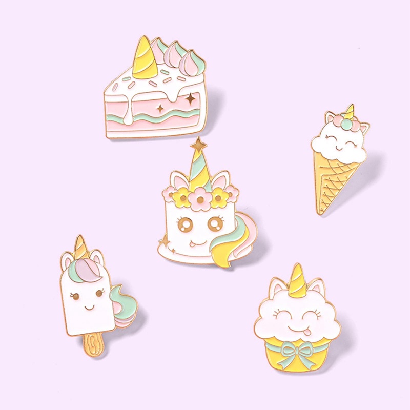 Ghim Cài Áo Kim Loại Tráng Men Hình Kỳ Lân Hoạt Hình Đáng Yêu Cho Nữ