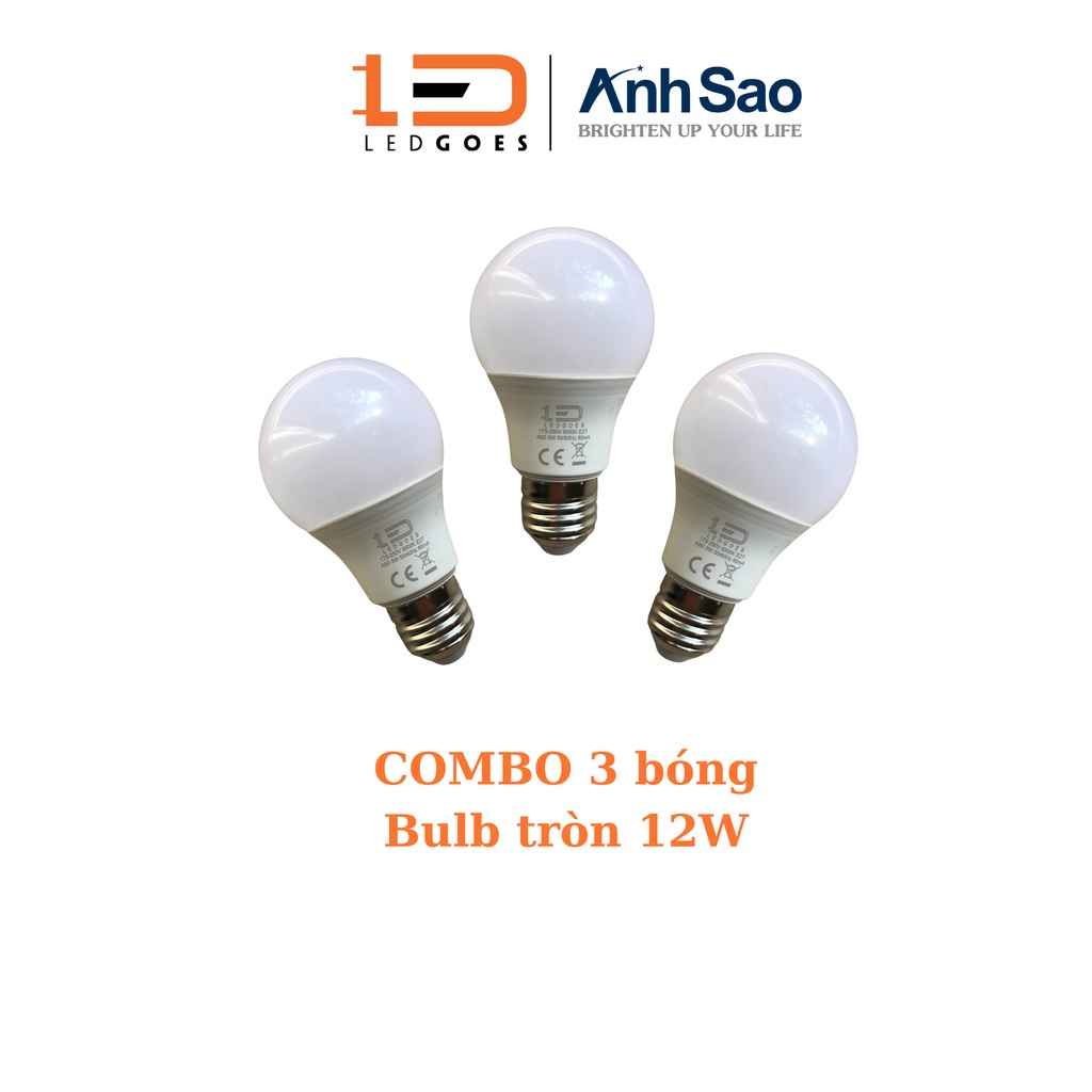 COMBO 3 Bóng đèn led bulb LEDGOES 12W E27 siêu sáng tiết kiệm điện tuổi thọ cao - BH 2 năm
