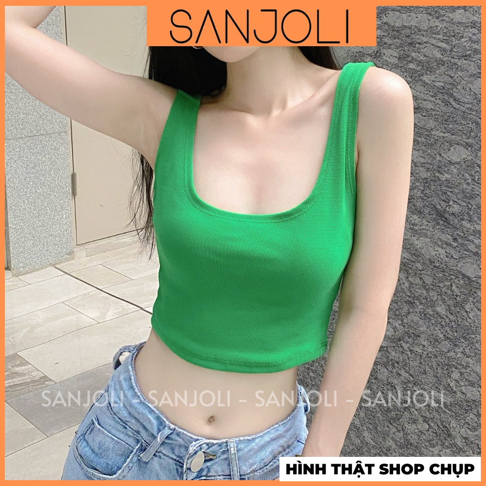Áo Croptop 2 Dây SANJOLI Áo Hai Dây Nữ Bản To Ôm Body Sexy Kiểu Cổ Vuông Màu Trắng Đen Hàn Quốc Đi Biển AOE022