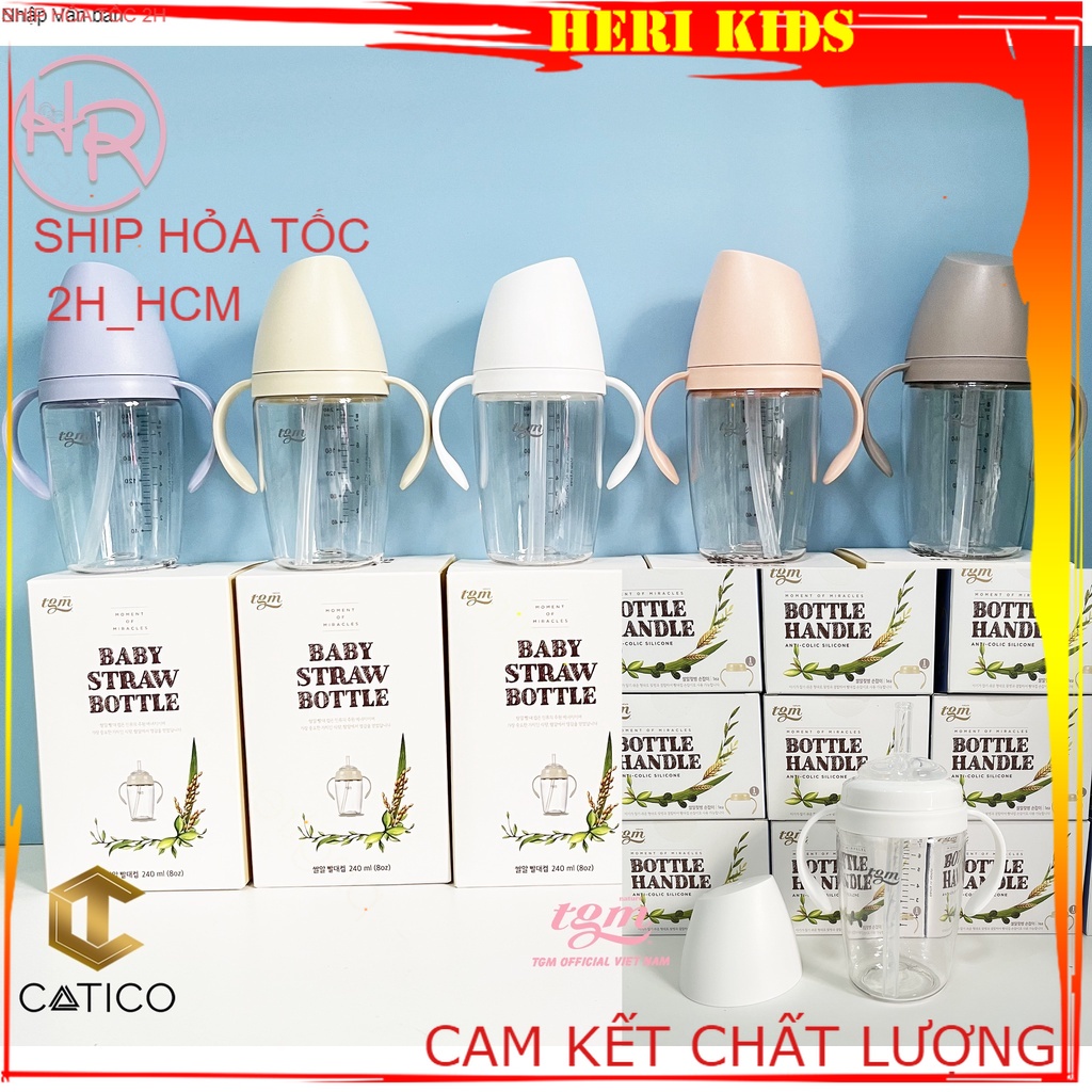 [HÀNG AIR - HÀN QUỐC]Bình uống nước có cầm cho bé ống hút silicon Hàn Quốc TGM 240ML 2 trong 1, thay thế được bình sữa