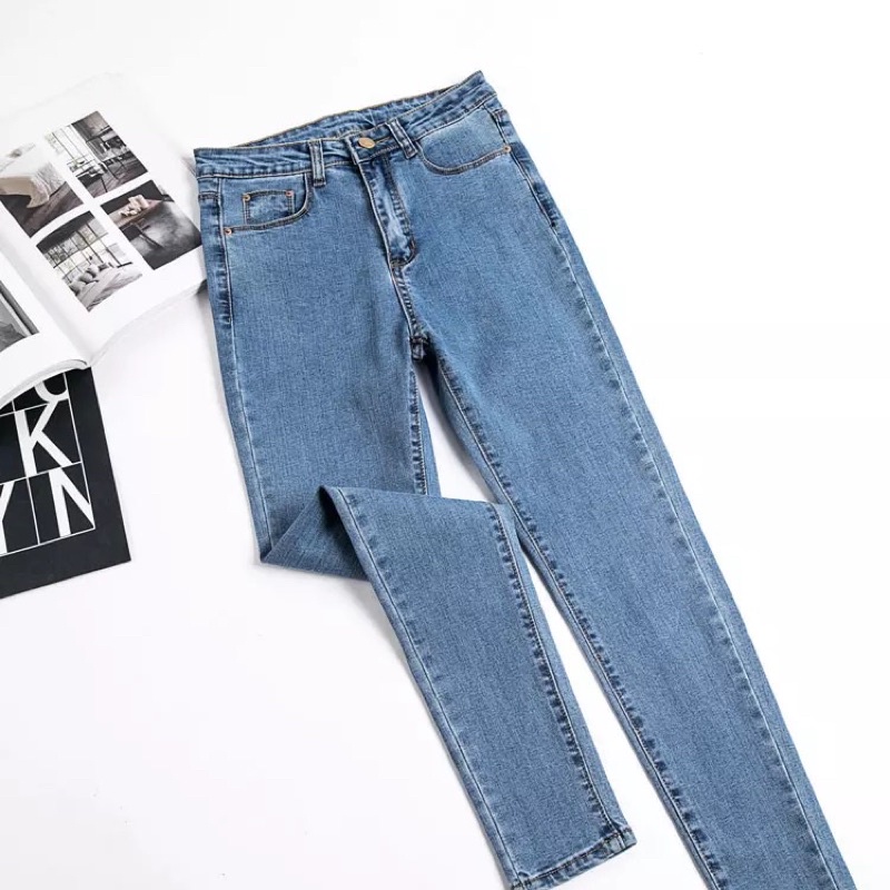 Quần Jeans Lưng Cao Co Dãn Hot Hit 2Màu Xanh Nhạt/Xám Đen Siêu Đẹp | BigBuy360 - bigbuy360.vn