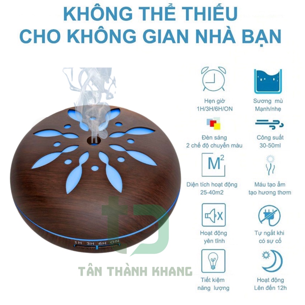 Máy Khuếch Tán Tinh Dầu, Xông Tinh Dầu Phun Sương, Đèn Led 7 Màu, Tặng Kèm Remote