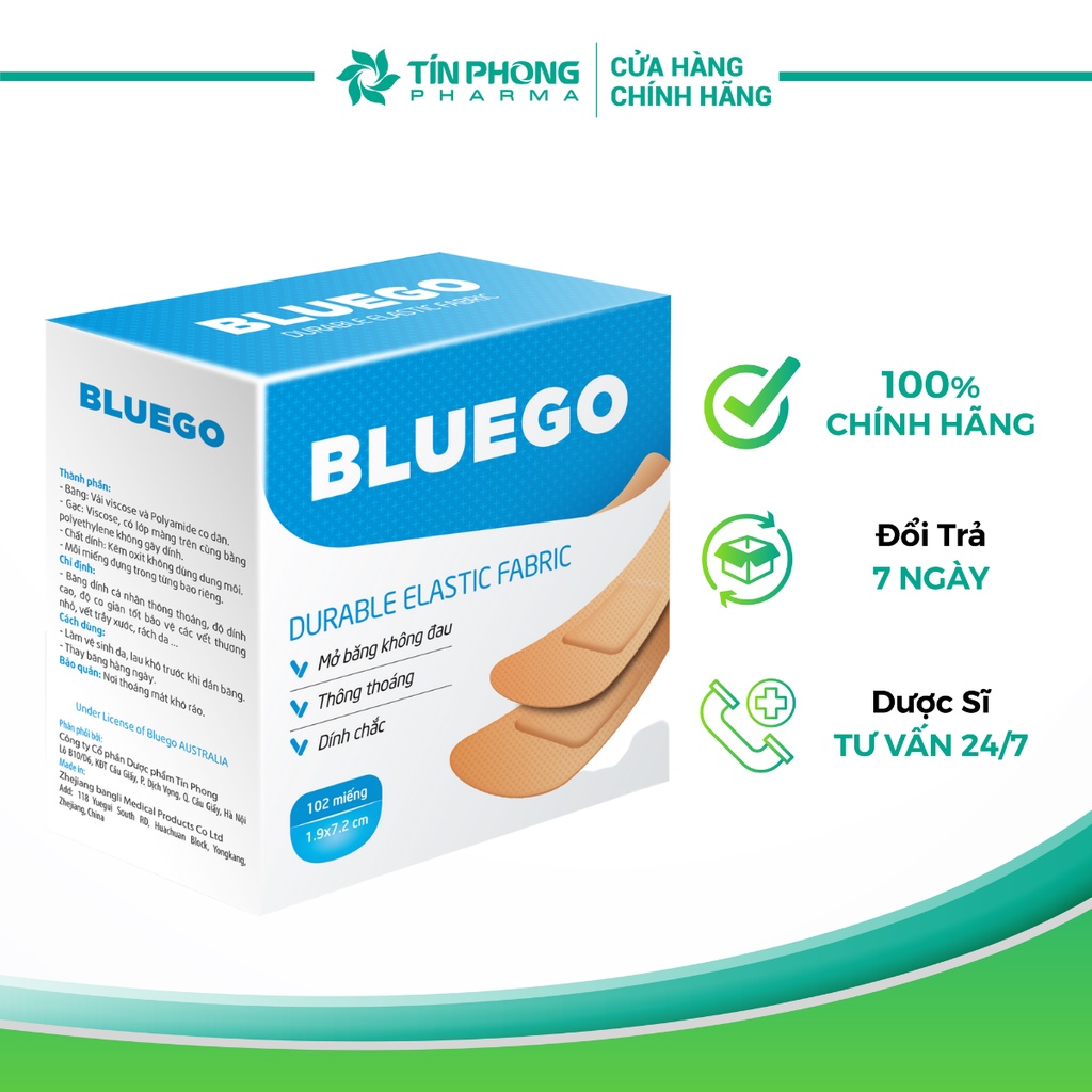 Băng Gạc Y Tế, Băng Dính Bluego Hộp 30 Miếng Giúp Chăm Sóc Bảo Vệ Vết Thương, An Toàn Tiện Lợi Dễ Sử Dụng TVT002