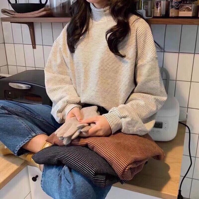 Áo kẻ cổ lọ< kéo sang để xem ảnh thật>