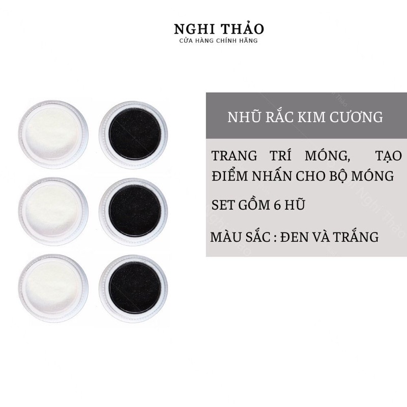 Nhũ Rắc Kim Cương Đen,trắng,hũ Rắc Tinh Thể Kim Cương Mịn,phụ Kiện Trang Trí Nail