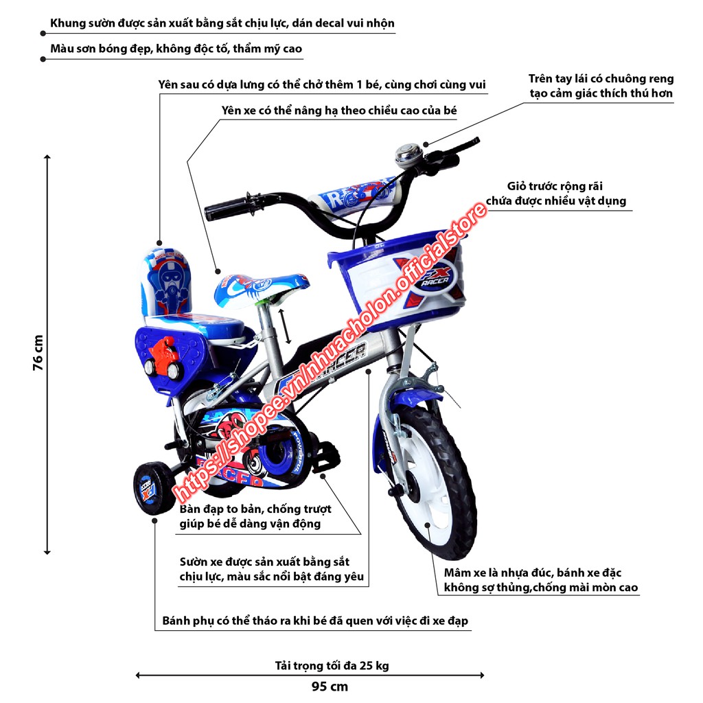Xe đạp trẻ em Nhựa Chợ Lớn K89 - M1616-X2B - Cho Bé Từ 2 đến 4 Tuổi