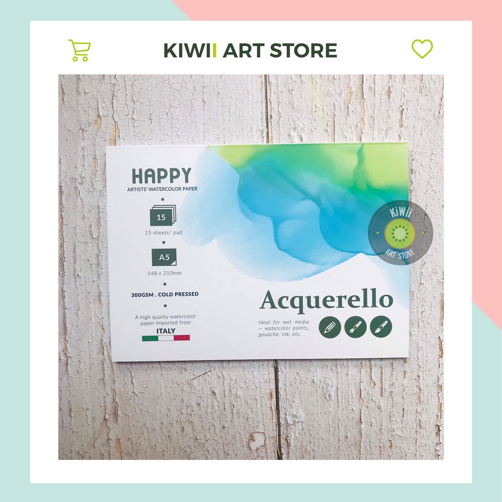 Sổ Lò Xo, Sổ Keo Happy Pittura A5 300gsm dùng để vẽ màu Nước, màu Arylic, màu Gouache, sơn dầu