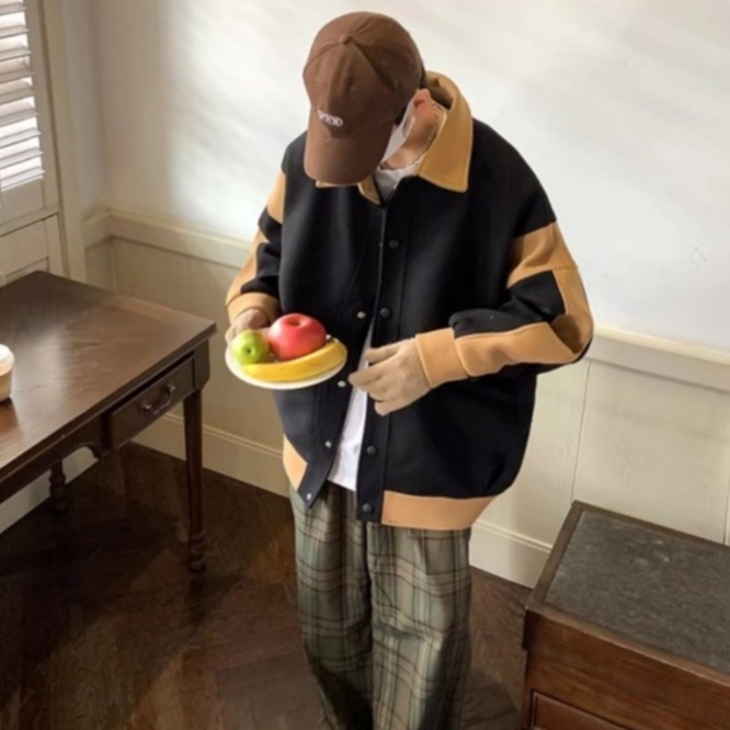 Áo khoác bóng chày dáng rộng thời trang cho nam nối tương phản áo khoác nam nam phong cách hàn quốc thời trang lỏng lẻo đơn giản áo khoác cặp đôi