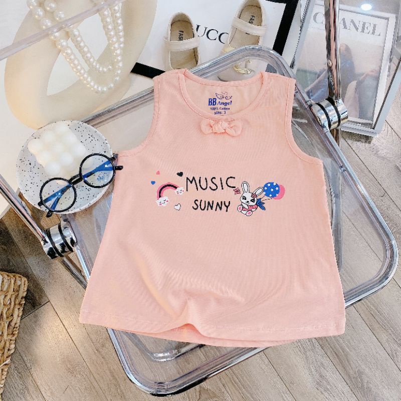 ❤️9-32kg❤️ Áo ba lỗ cotton Sài Gòn BB Angel in thỏ đính nơ