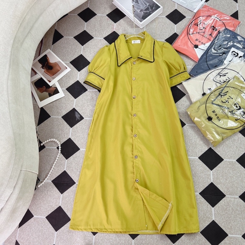 Váy bầu cổ viền dáng suông đi làm đi chơi đều đẹp