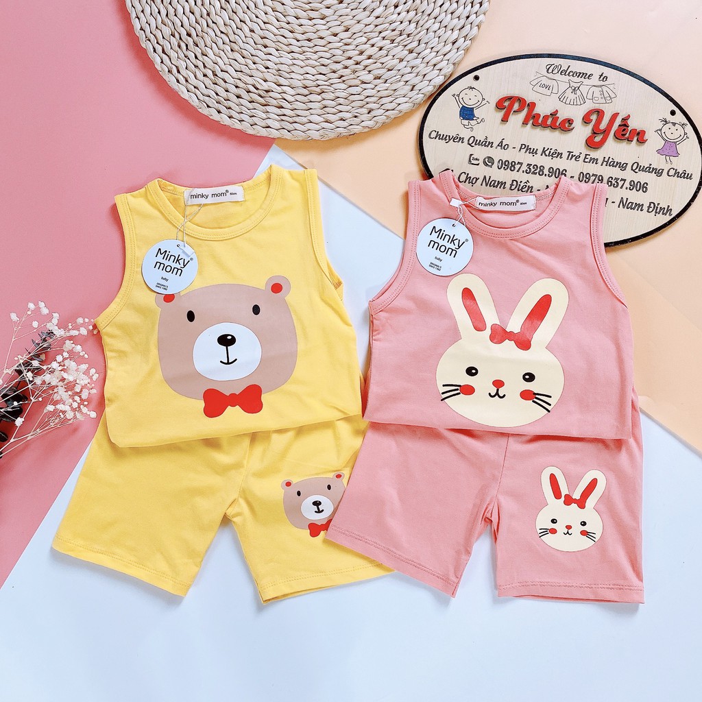 Bộ Ba Lỗ Cotton 100% Hàng Minky Mom Họa Tiết Lợn-Cam Cho Bé (Size từ 8-18kg) (SP001471)