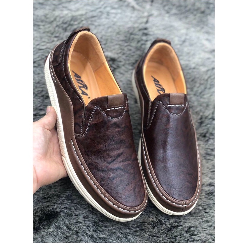 Giầy asisa da bò thật mã 8292 màu nâu tặng kèm 1 đôi tất khủ mùi cao cấp,1 đôi lót êm chân