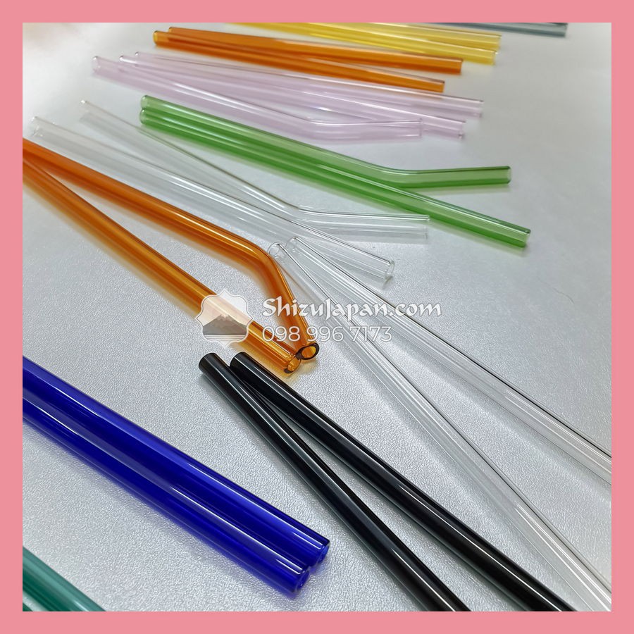 Combo Ống Hút Thủy Tinh 6 Món Loại Dài 20cm Cong + Thẳng - Kháng Vỡ Chịu Nhiệt Cao