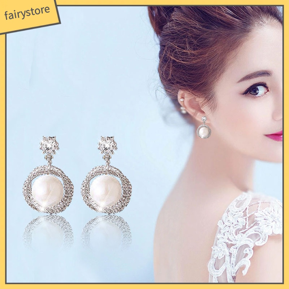 Khuyên Tai Tròn Đính Ngọc Trai Nhân Tạo Thời Trang