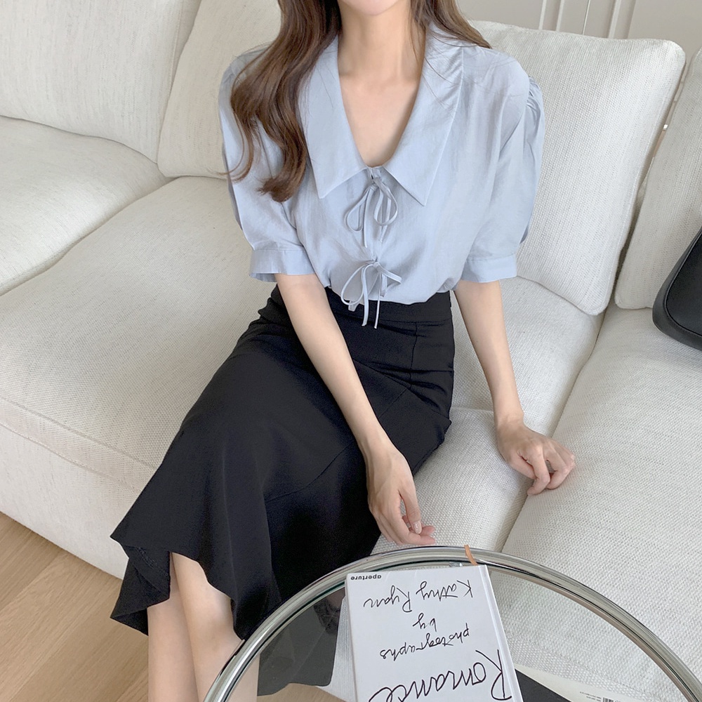 SUXI Áo Sơ Mi Chiffon Tay Ngắn Màu Sắc Trơn Đơn Giản Phong Cách Hàn Quốc