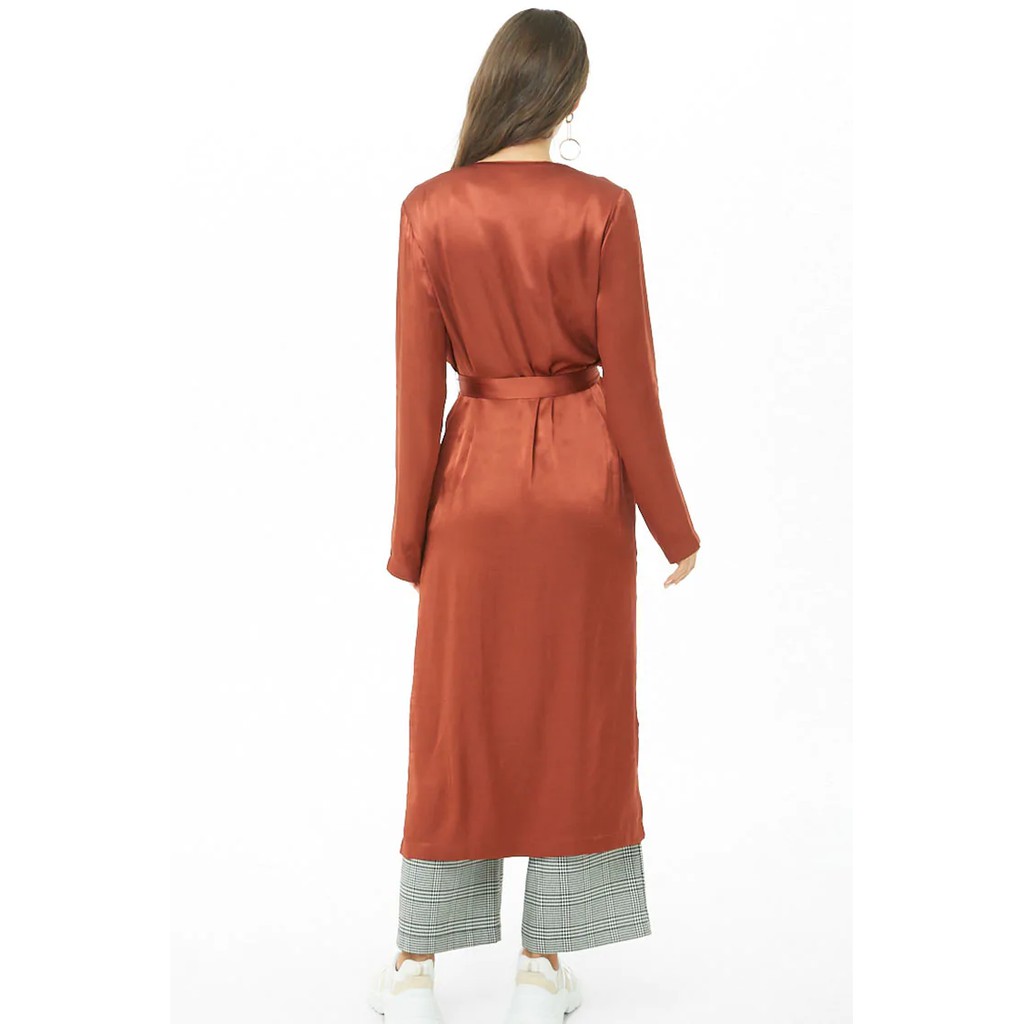Áo choàng cardigan satin lụa F21 kèm belt cực sang