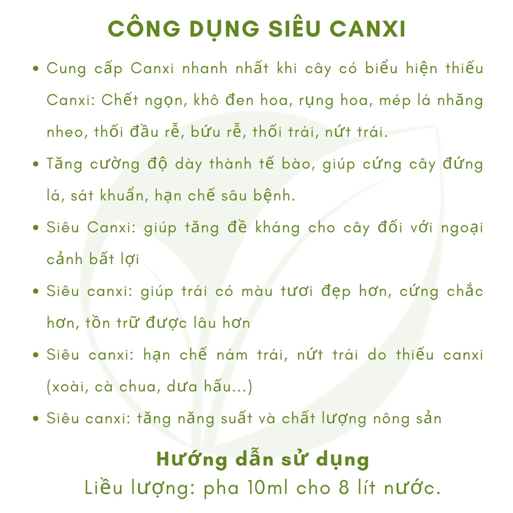 Siêu CANXI (10ml), Phân Bón Lá Canxi Chống Thối Trái - Nứt Trái