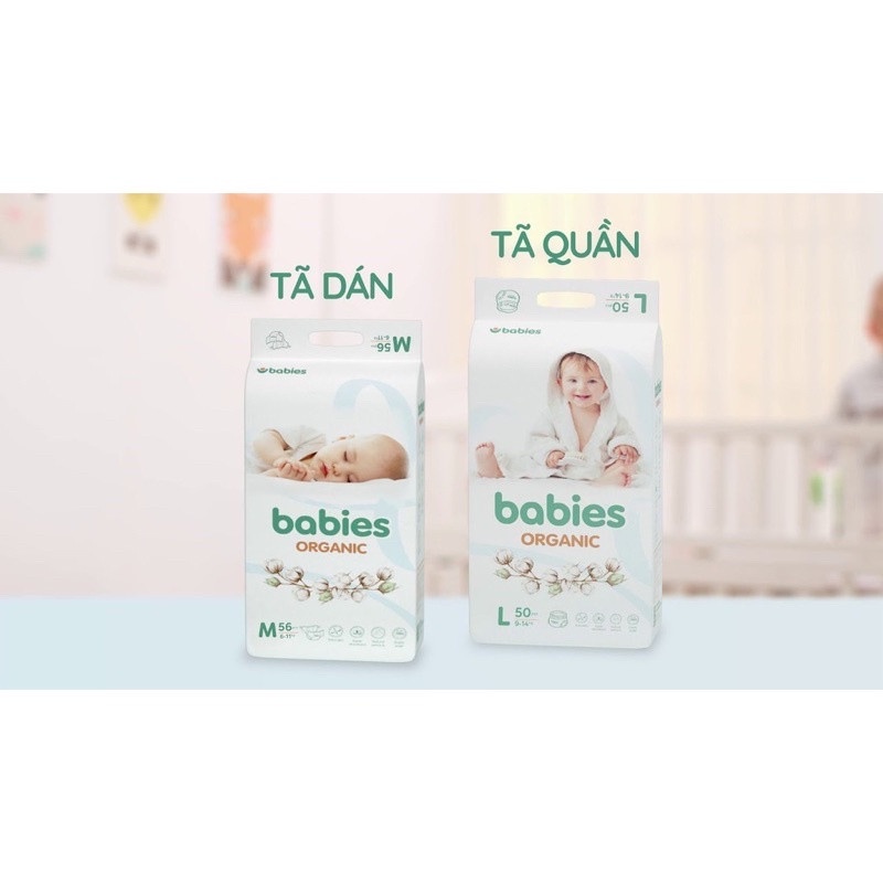 ( MUA 1 BỊCH TẶNG 1 QUÀ ) Bỉm Babies Organic tã bỉm dán quần S66/M56/M54/L46/L50/XL46/XXL40