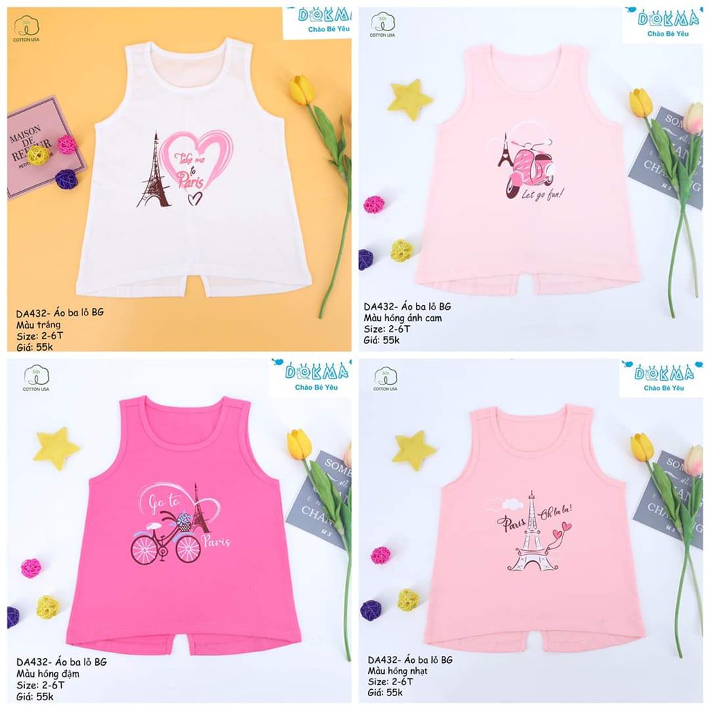 Áo ba lỗ bé gái Dokma 1-6 tuổi, áo sát nách cotton siêu mềm, mát