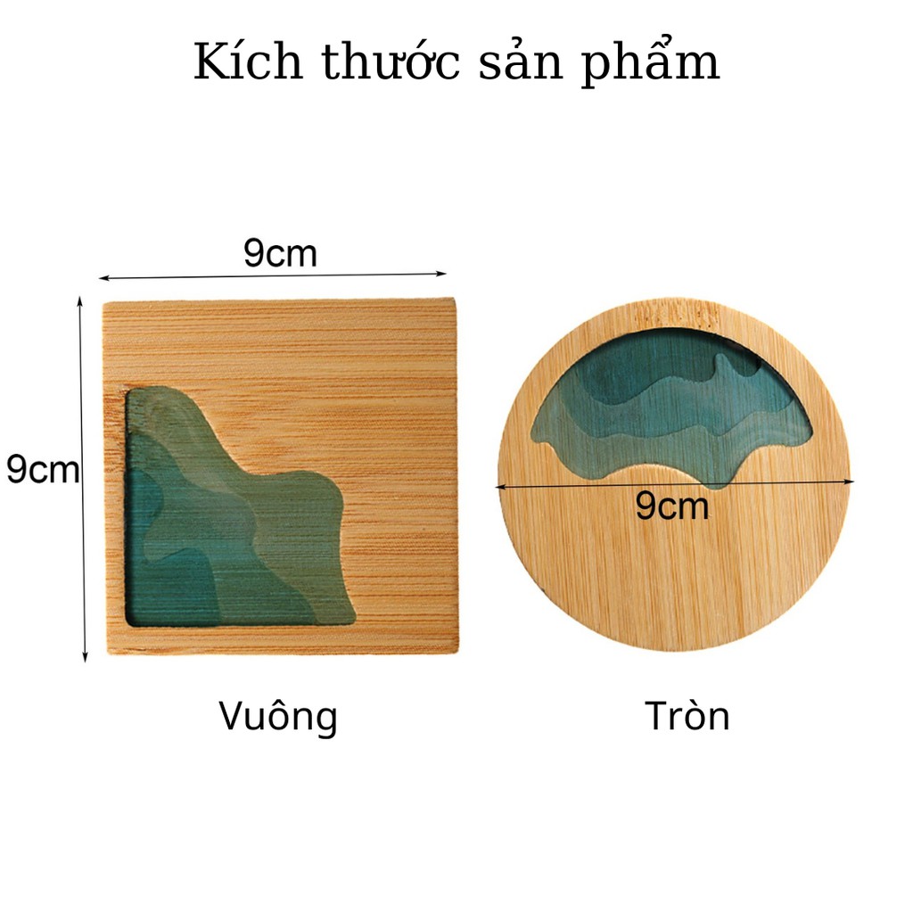 Đế lót ly, cốc bằng tre cách nhiệt TiLoKi TDL02 kích thước 9x9x1cm