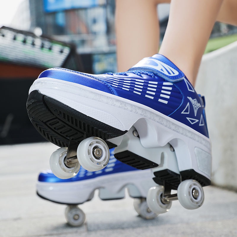 ✱Trẻ em người lớn heelys hai bánh xe cậu bé biến dạng vành đai ròng rọc nút vô hình cô gái giày trượt với bánh xe
