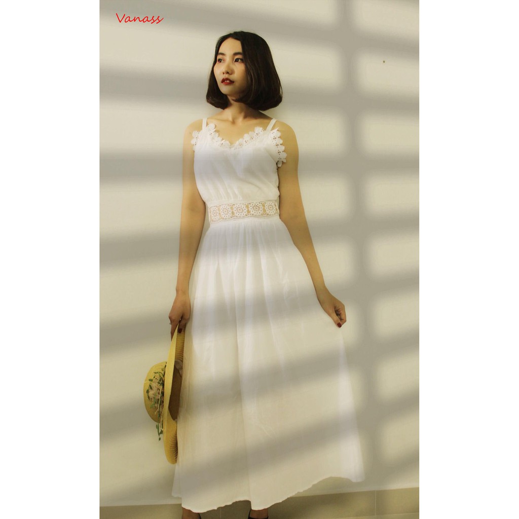 FREESHIP ĐƠN 99K_Đầm maxi xô hai dây viềm ren
