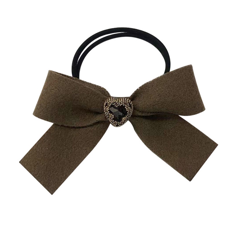 Dây buộc tóc co giãn đính nơ màu cà phê phong cách Hàn Quốc thời trang cho nữ