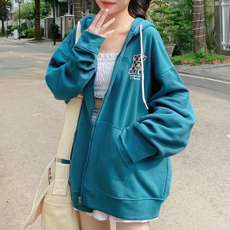 Áo Khoác Hoodie zip nỉ bông ⚡️HIGHRAIN màu XANH/TAN  Nam nữ unisex/FREESHIP  Áo Hoodie dây kéo form rộng Jaystoree