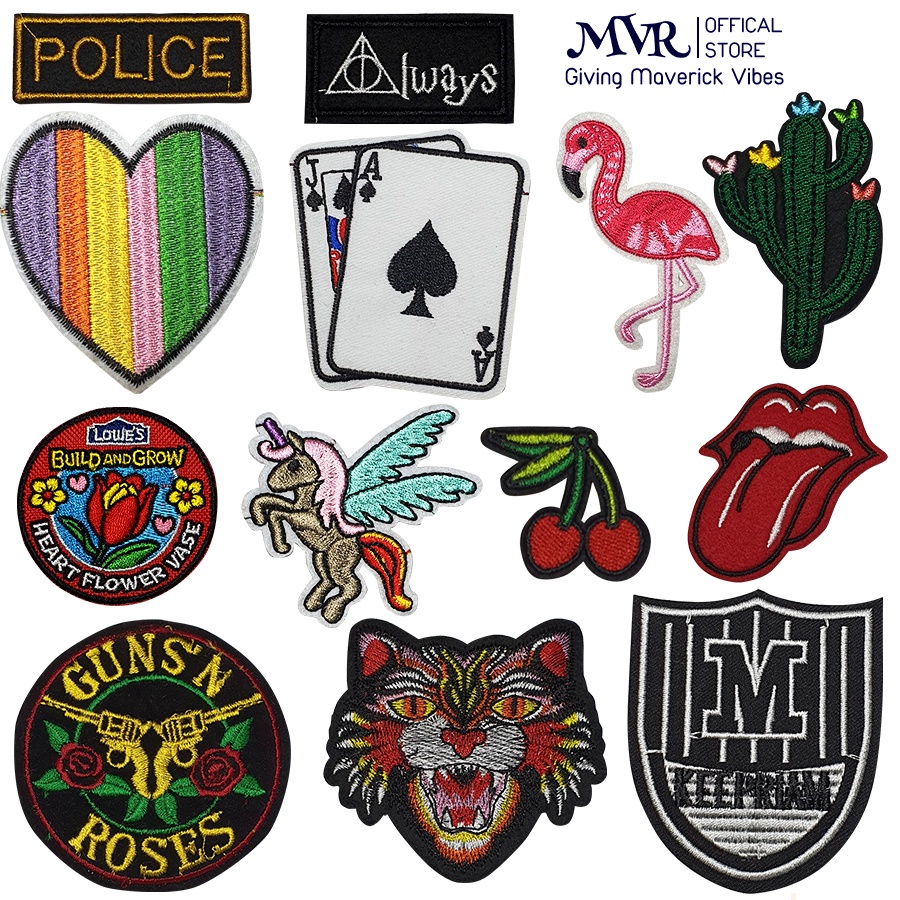 Sticker ủi áo hoa vải thêu Miếng ủi trang trí quần áo nhiều mẫu mã họa tiết đầu lâu cute moto mèo cầu vồng