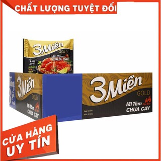Thùng mì tôm chua cay 3 Miền Gold Ăn liền gói 75g (30 gói) mới hong