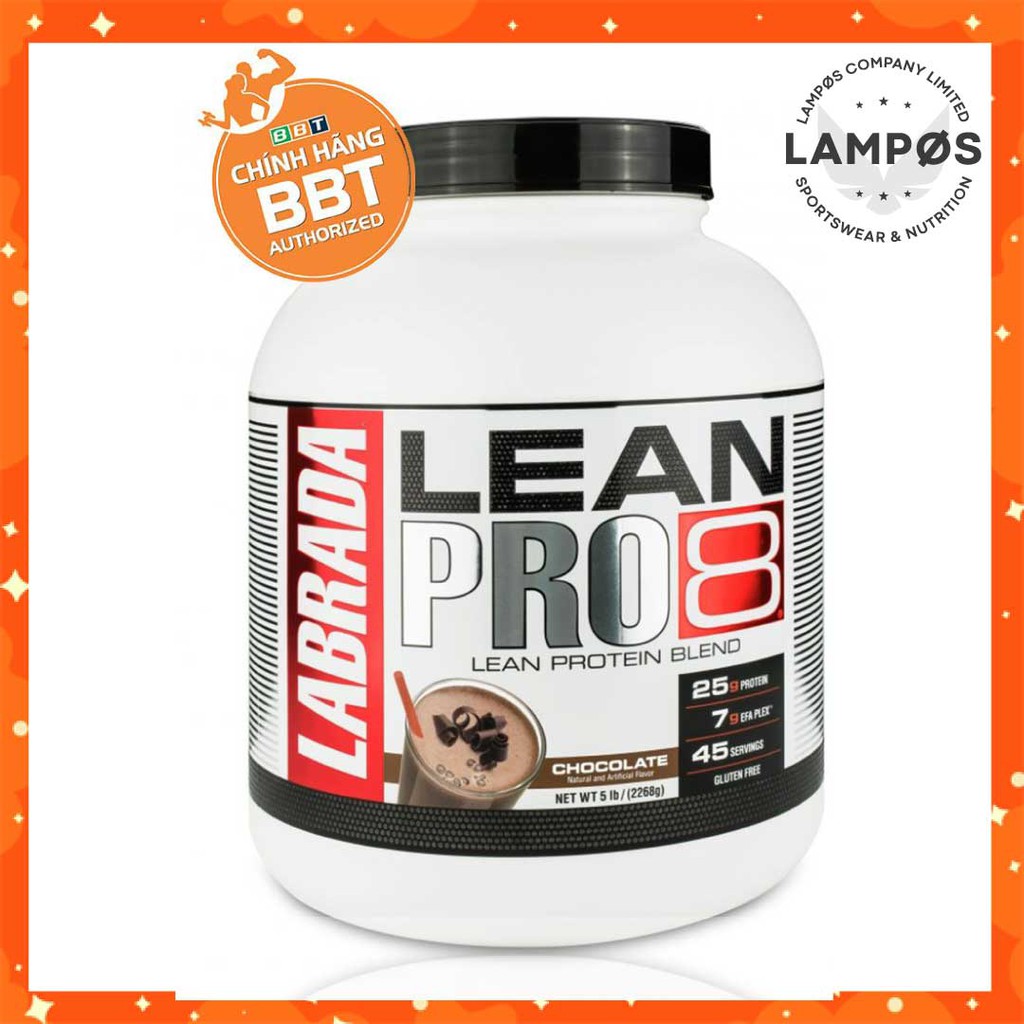 Labrada Lean Pro 8 vị Chocolate, Protein Cao Cấp Trải Dài, Nuôi Cơ Ngày Đêm (5 lbs, 45liều)