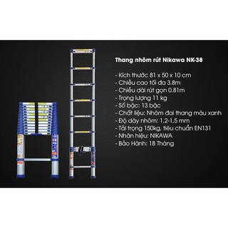 Thang nhôm rút Nikawa NK-38