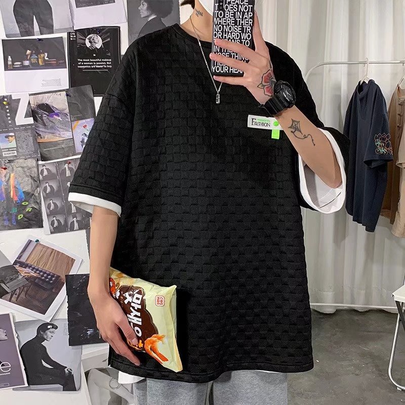 Áo Thun Tay Ngắn In Chữ Waffle Phong Cách Đường Phố Hàn Quốc Thời Trang Mùa Hè Cho Nam