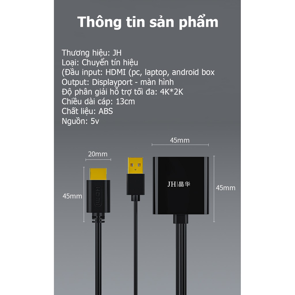 Cáp chuyển HDMI ra Displayport hỗ trợ 4K*2K - JHZ180