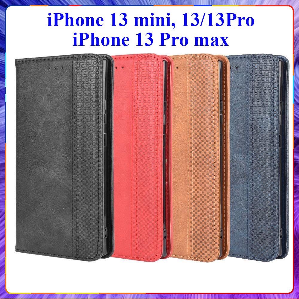Bao da dạng ví iPhone 13 Mini, 13, 13 Pro, 13 Pro Max (cam kết xịn) hit nam châm, ngăn đựng thẻ tiền tiện lợi