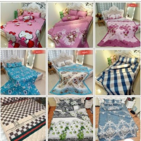 Bộ chăn hè ga gối cottong poly Chăn ga gối 5 món cotton poly chăn hè trần bông ( chát chọn mẫu)
