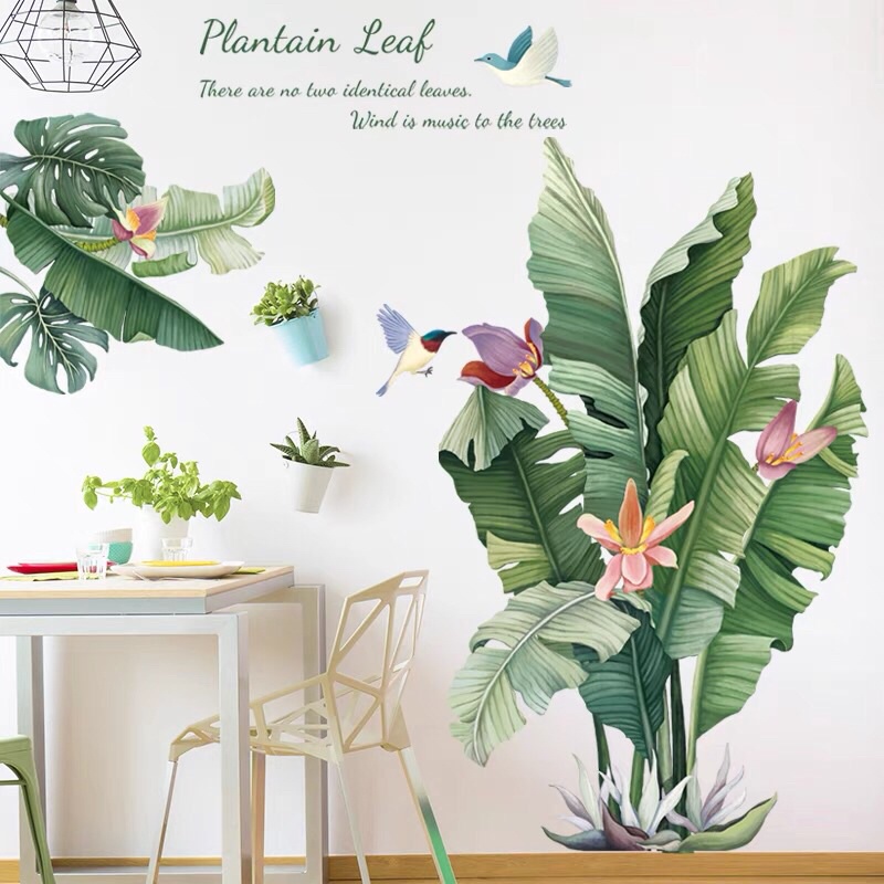 Tranh dán tường, Decal dán tường cây chuối trang trí phòng khách.
