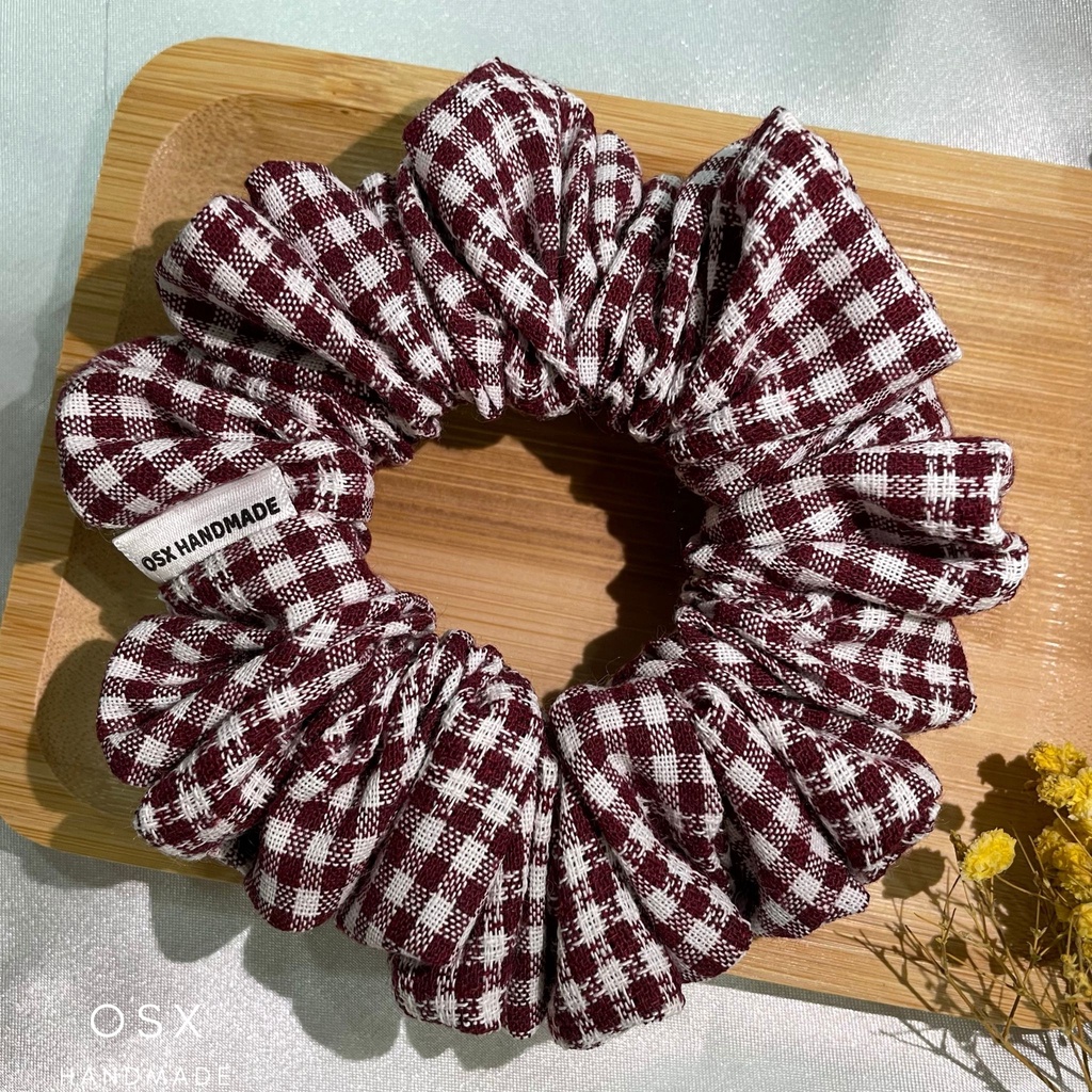 Buộc tóc Scrunchies Handmade caro - Ảnh thật