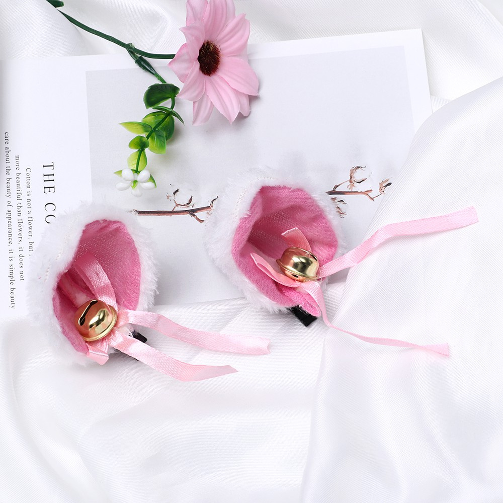 Băng đô cài tóc/ Bộ 2 kẹp tóc thiết kế tai mèo vải lông hoạt hình đáng yêu quyến rũ dành cho nữ
