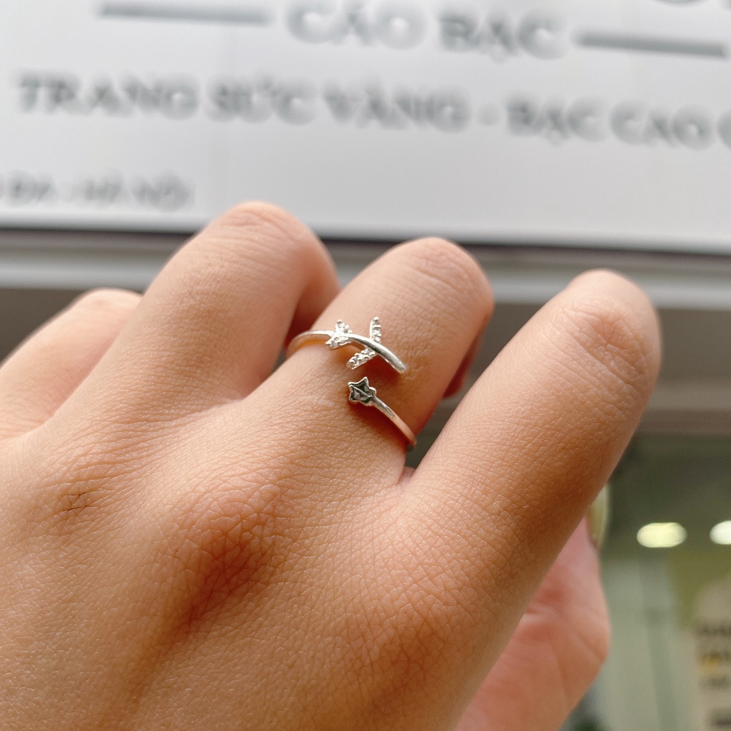 Nhẫn Bạc Ta CaoBac Silver Dạng Hở Thiết Kế Hình Máy Bay Hoạ Tiết Ngôi Sao Nhẹ Nhàng Lấp Lánh Quà Tặng Cho Bạn Gái