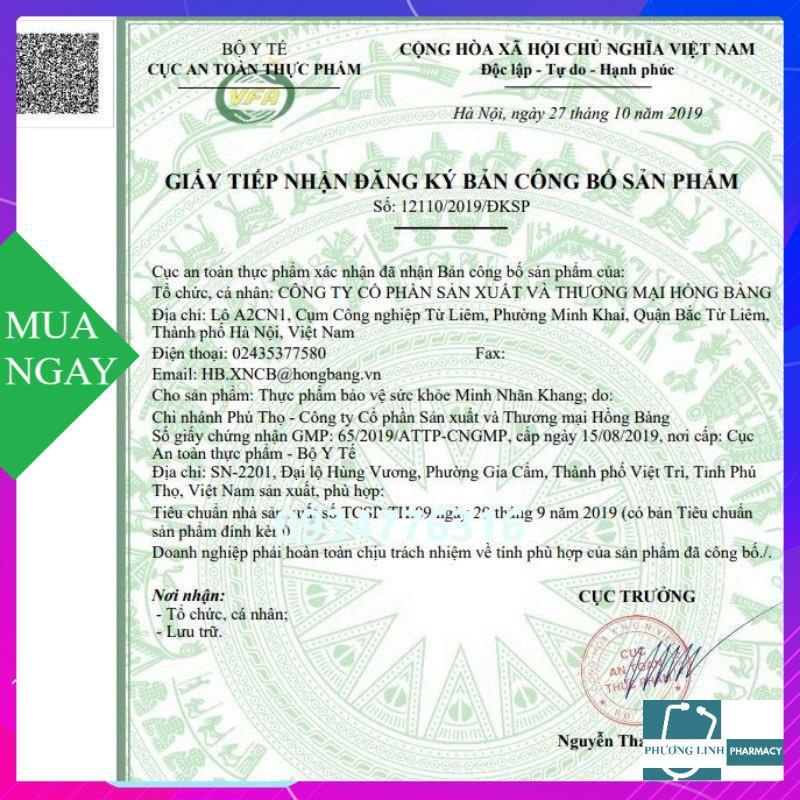 Minh nhãn khang giúp đôi mắt luôn sáng và ngăn ngừa bệnh lý về mắt, hộp 180 viên tặng 1hop 30 viên