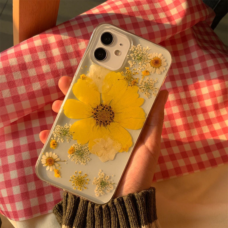 Ốp điện thoại mềm trong suốt phối hoa khô dành cho IPhone 12 /12 Pro Max 11 11pro Max 13 Pro Max X Xr Xs Max 6 6s 7 8 Plus