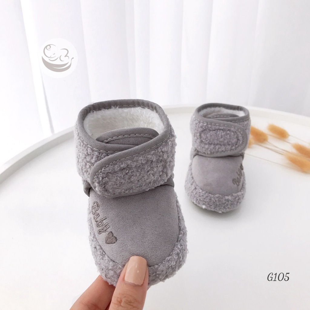G105 Giày tập đi cho bé giày boot màu xám chất nỉ và lông cừu cho bé từ 0-3 tuổi của Mama ơi - Thời trang cho bé