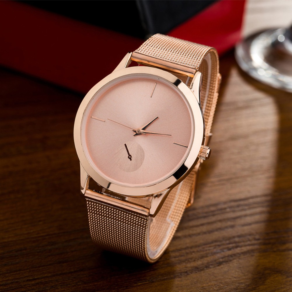 Đồng Hồ Analog Máy Quartz Dây Lưới Thép Không Gỉ Cho Nam Nữ