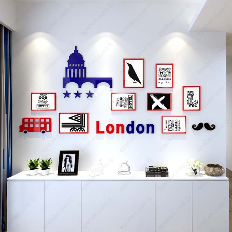 [Hàng VN]Tranh Dán Tường Mica 3D Khung Ảnh Phong Cách London trang trí phòng khách, phòng làm việc, phòng họp trường học