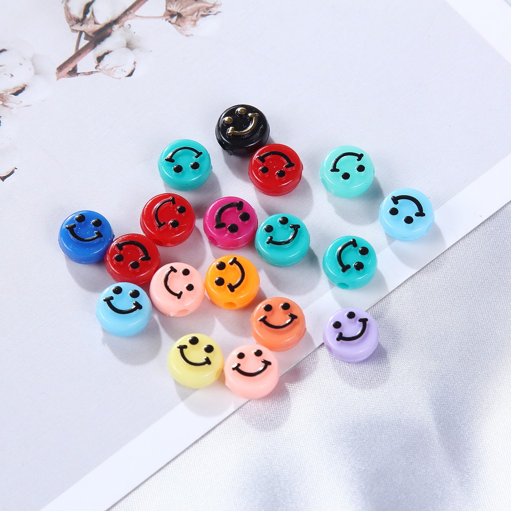 Set 40 Hạt Xâu Chuỗi 10mm Hình Mặt Cười Nhiều Màu Sắc Dùng Làm Trang Sức Thủ Công